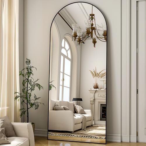 ZenoMirris Ganzkörperspiegel 162x53 cm, Bogenförmiger Standspiegel mit Aluminiumrahmen – Bodenspiegel und Wandspiegel zum Stehen, Anlehnen oder Hängen, für Schlafzimmer & Wohnzimmer, Schwarz von ZenoMirris