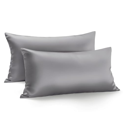 Zenssia Luxus Satin Kissenbezug 40x80 2er Set Weich wie Seidenkissenbezug 40x80 Haar- und Hautpflege mit Reißverschluss, Dunkelgrau von Zenssia