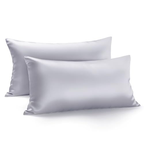 Zenssia Luxus Satin Kissenbezug 40x80 2er Set Weich wie Seidenkissenbezug 40x80 Haar- und Hautpflege mit Reißverschluss, Hellgrau von Zenssia