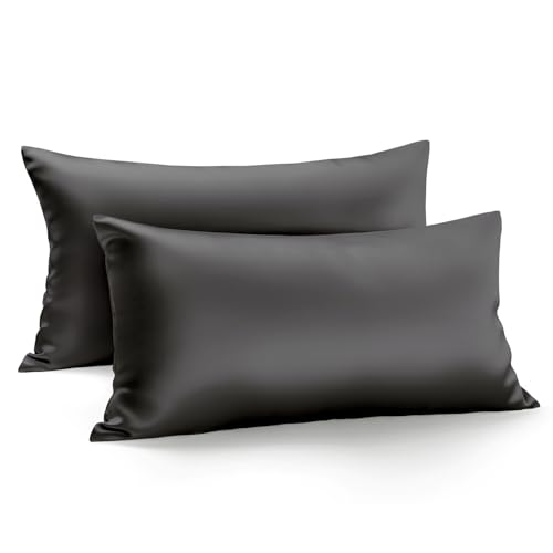 Zenssia Luxus Satin Kissenbezug 40x80 2er Set Weich wie Seidenkissenbezug 40x80 Haar- und Hautpflege mit Reißverschluss, Schwarz von Zenssia