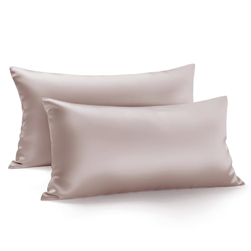 Zenssia Luxus Satin Kissenbezug 40x80 2er Set Weich wie Seidenkissenbezug 40x80 Haar- und Hautpflege mit Reißverschluss, Taupe von Zenssia