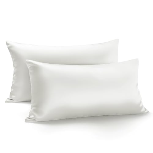 Zenssia Luxus Satin Kissenbezug 40x80 2er Set Weich wie Seidenkissenbezug 40x80 Haar- und Hautpflege mit Reißverschluss, Weiß von Zenssia