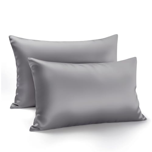 Zenssia Luxus Satin Kissenbezug 50x70 2er Set Weich wie Seidenkissenbezug 50x70 Haar- und Hautpflege mit Reißverschluss, Dunkelgrau von Zenssia