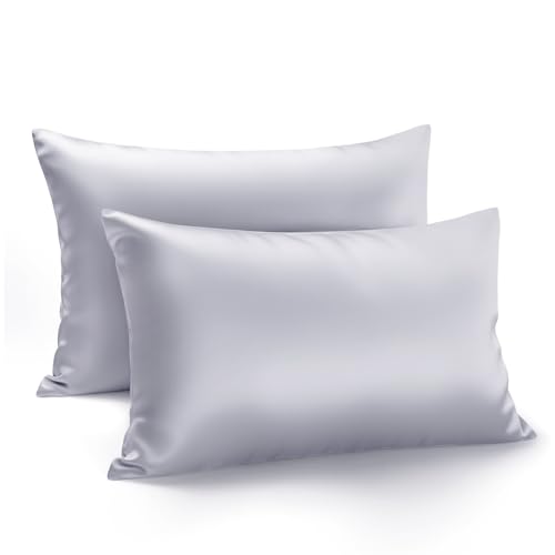 Zenssia Luxus Satin Kissenbezug 50x70 2er Set Weich wie Seidenkissenbezug 50x70 Haar- und Hautpflege mit Reißverschluss, Hellgrau von Zenssia