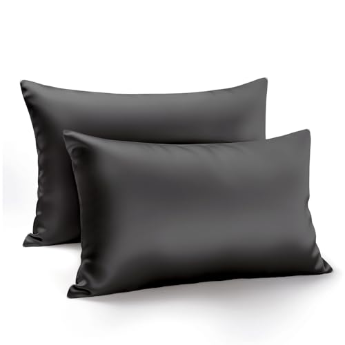 Zenssia Luxus Satin Kissenbezug 50x70 2er Set Weich wie Seidenkissenbezug 50x70 Haar- und Hautpflege mit Reißverschluss, Schwarz von Zenssia