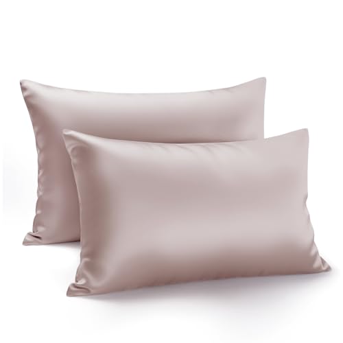 Zenssia Luxus Satin Kissenbezug 50x70 2er Set Weich wie Seidenkissenbezug 50x70 Haar- und Hautpflege mit Reißverschluss, Taupe von Zenssia
