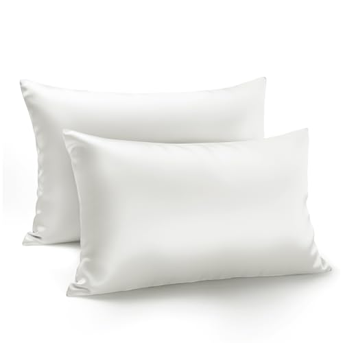 Zenssia Luxus Satin Kissenbezug 50x70 2er Set Weich wie Seidenkissenbezug 50x70 Haar- und Hautpflege mit Reißverschluss, Weiß von Zenssia