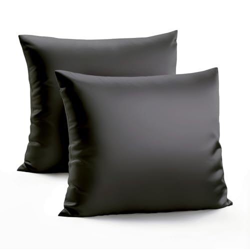 Zenssia Luxus Satin Kissenbezug 80x80 2er Set Weich wie Seidenkissenbezug 80x80 Haar- und Hautpflege mit Reißverschluss, Schwarz von Zenssia