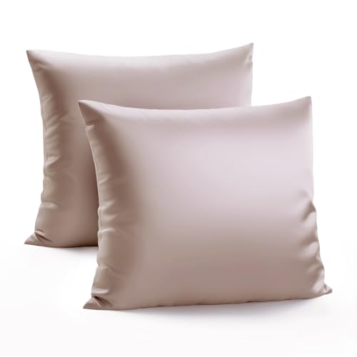 Zenssia Luxus Satin Kissenbezug 80x80 2er Set Weich wie Seidenkissenbezug 80x80 Haar- und Hautpflege mit Reißverschluss, Taupe von Zenssia