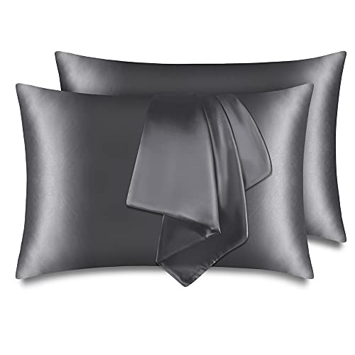 Seidige Satin-Kissenbezüge, 2er-Set, weiche Satin-Kissenbezüge für Haar und Haut, Satin-Kissenbezüge mit Reißverschluss, Queen-Size-Größe, 50,8 x 76,2 cm, Grau von Zenssia