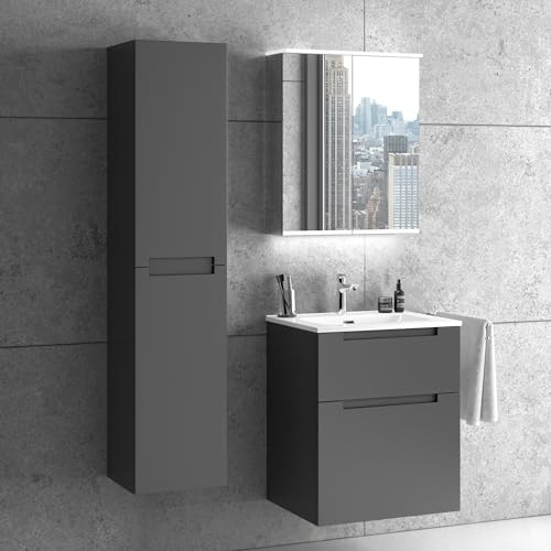 Badmöbel Set Premium 60 cm anthrazit matt lackiert mit Hochschrank und Spiegelschrank | Keramikwaschbecken | Unterschrank | Spiegelschrank | Hochschrank | Waschbeckenunterschrank Badezimmerschrank Badmöbel Set Premium 60 cm anthrazit matt lackiert mit Hochschrank und Spiegelschrank | Keramikwaschbecken | Unterschrank | Spiegelschrank | Hochschrank | Waschbeckenunterschrank Badezimmerschrank von Zentrobad