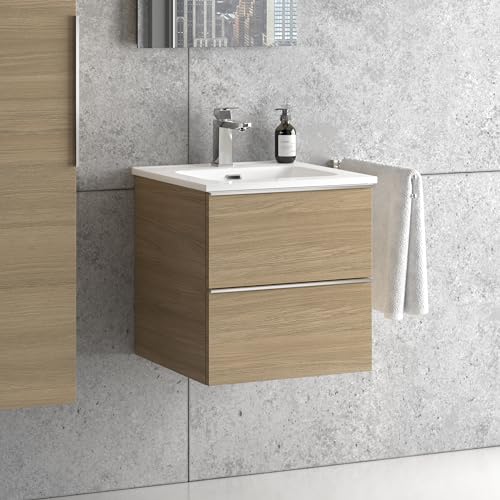 Zentrobad Eco Waschbecken mit Unterschrank Lackiert 60 cm Waschtisch Badmöbel Badezimmer Schrank Badschrank mit Zwei Schubladen (Weiß Glänzend) von Zentrobad