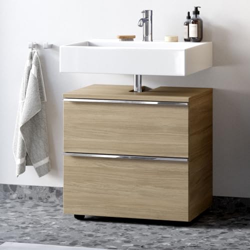 Zentrobad Premium Badezimmer Unterschrank 60 cm Eiche Natur, passend zu Allen Wand-Waschbecken von Zentrobad