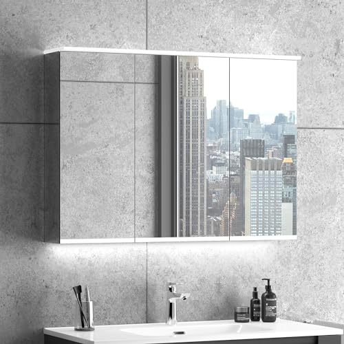 Zentrobad Spiegelschrank 100 cm mit DREI Türen, LED-Beleuchtung, dimmbar, mit Waschplatz-Beleuchtung, Schrank, Wandschrank, Badschrank mit Licht, Alibert Zentrobad Spiegelschrank 100 cm mit DREI Türen, LED-Beleuchtung, dimmbar, mit Waschplatz-Beleuchtung, Schrank, Wandschrank, Badschrank mit Licht, Alibert von Zentrobad