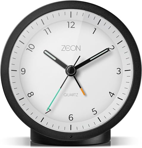 ZEON runder analoger Wecker mit Licht- und Schlummerfunktion, geräuschloser, batteriebetriebener Nachttischwecker in Schwarz & Weiß, CE4552 ZEON runder analoger Wecker mit Licht- und Schlummerfunktion, geräuschloser, batteriebetriebener Nachttischwecker in Schwarz & Weiß, CE4552 von ZEON