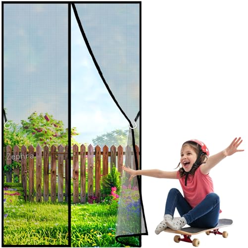 Magnet Insektenschutz Balkon Tür, 115x185cm Kinderfreundlich Moskitonetz TüR Fenster Moskitonetz Magnet Magnetvorhang für Wohnzimmer JPP1k Schwarz von Zephra