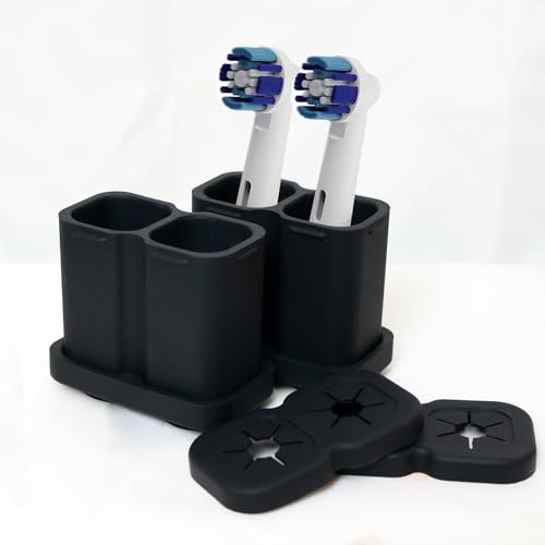 ZephyrCraft Zahnbürstenhalter aus Silikon, Elektrische Zahnbürsten Organizer mit Saugnapf für Zahnbürstenköpfe von Oral-B, iO, Philips Sonicare, Waterpik, Fairywill (Für 2 Zahnbürsten) von ZephyrCraft