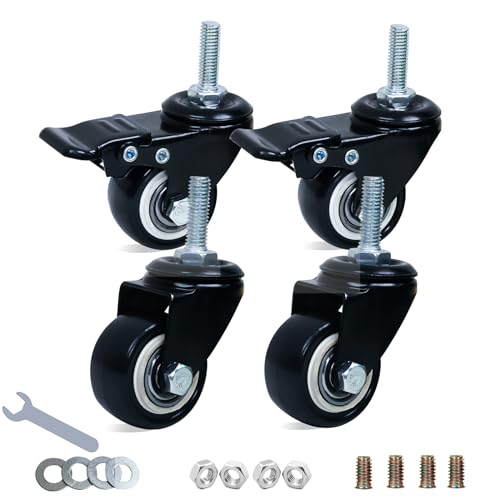 ZephyrCraft 4 Stück Möbelrollen Schwerlast, 40mm Schwerlastrollen (2 mit Bremse), Lenkrollen mit Schrauben, No Noise Polyurethan (PU) Transportrollen mit Gummibeschichtung von ZephyrCraft