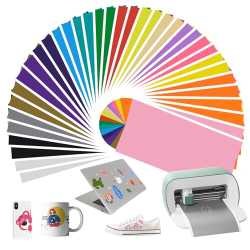 ZephyrCraft 44 Blatt Permanent Vinyl Sheets für Cricut 30,5x14 cm, 18 Farben Selbstklebende Vinylfolie mit 8 Transferfolien für Cricut Maschinen, DIY-Dekor und Sticker von ZephyrCraft