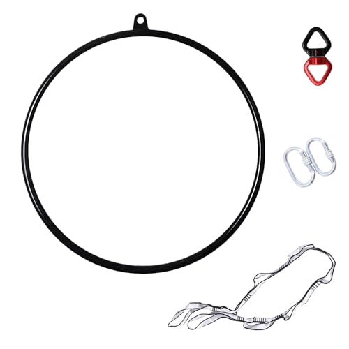 Aerial Set - Einzel Aerial Hoop Yoga Ringen, Zirkusluftausrüstung Yoga Hoop Edelstahl Aerial Ring Set, Professionelles Zirkus Fitness Aerial Hoop Kit mit Komplettem Rigging-Hardware-Kit,Black-85cm von ZephyrGlow