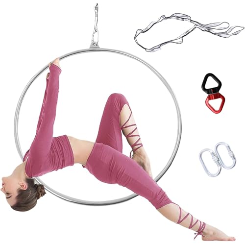 ZephyrGlow Aerial Hoop Ring Single Point Aerial Hoop Set für Erwachsene - Home Fitnessstudio Yoga Ring Lyra Hoop, Akrobatischen Tanz Fitness Gewichtsverlust Kunst Metall Reifen,Silver-90cm von ZephyrGlow