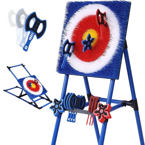 ZephyrGlow Axt Wurfspiel Set, 2-in-1-Axtwurf Und Rasen Dart Kombi Hinterhof Spielset, 8 Gummiüberzogene Wurfäxte + 8 Dartpfeile mit Digitalzähler von ZephyrGlow
