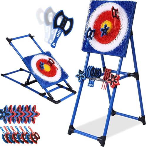 ZephyrGlow Axt Wurfspiel Set, 2-in-1-Axtwurf Und Rasen Dart Kombi Hinterhof Spielset, inkl 8 Langgripp-Äxte und 8 6-Sterne Familienunterhaltung-Darts von ZephyrGlow