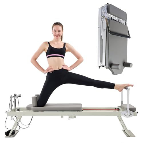 ZephyrGlow Faltbare Pilates Reformer Maschine mit Stahlstruktur, Gewichtskapazität 400 Lbs, ideal für intensives Heimtraining,SpringAndLatexDual-PurposeType-Beige von ZephyrGlow