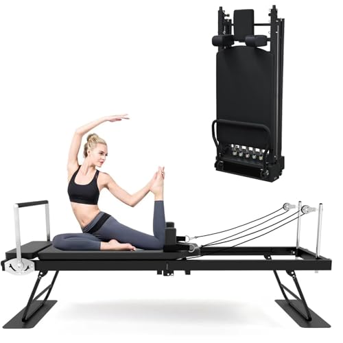 ZephyrGlow Faltbare Pilates Reformer Maschine mit Stahlstruktur, Gewichtskapazität 400 Lbs, ideal für intensives Heimtraining,SpringType-Black von ZephyrGlow