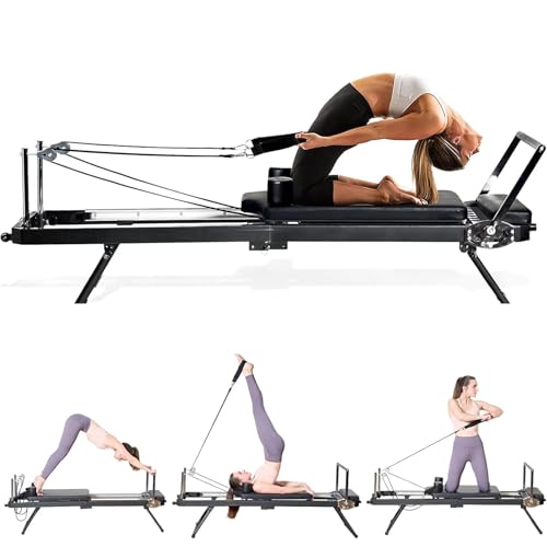ZephyrGlow Foldable Pilates Reformer Machine mit Metallfedern, perfekt für Frauen, die ihre Kernkraft und Fitness steigern möchten,SpringAndLatexDual-PurposeType-Black von ZephyrGlow
