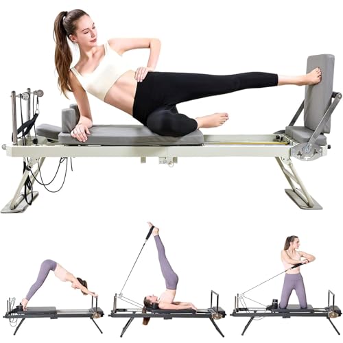 ZephyrGlow Foldable Pilates Reformer Machine mit Metallfedern, perfekt für Frauen, die ihre Kernkraft und Fitness steigern möchten,SpringType-Beige von ZephyrGlow