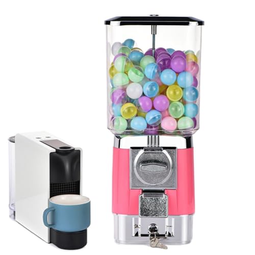 ZephyrGlow Verkaufsautomat mit Metallständern und Durchsichtigem Kaugummiautomat, kommerzieller MüNzkaugummiautomat für Geschäfte, Süßigkeitenspender mit Party-Funktion,Pink von ZephyrGlow