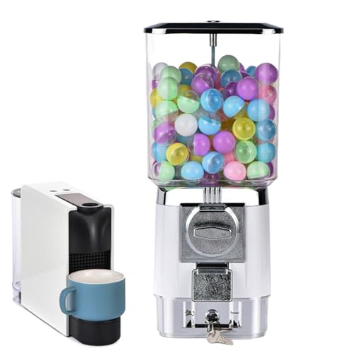 ZephyrGlow Verkaufsautomat mit Metallständern und Durchsichtigem Kaugummiautomat, kommerzieller MüNzkaugummiautomat für Geschäfte, Süßigkeitenspender mit Party-Funktion,White von ZephyrGlow