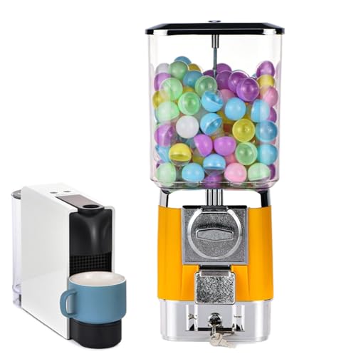 ZephyrGlow Verkaufsautomat mit Metallständern und Durchsichtigem Kaugummiautomat, kommerzieller MüNzkaugummiautomat für Geschäfte, Süßigkeitenspender mit Party-Funktion,Yellow von ZephyrGlow