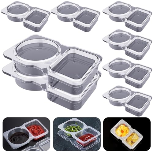 8er Set wiederverwendbare Snack Behälter mit Deckel Doppelfachbehälter für Soßen und Snacks, Plastikbehälter mit 2 Fächern, ideal für unterwegs, Portionierung,mit Deckel für frische Aufbewahrung von ZephyrHome