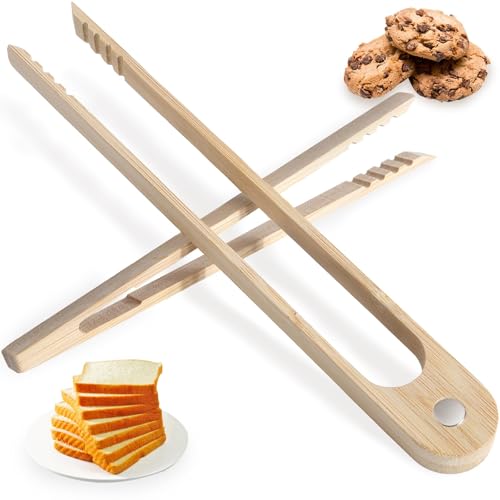 Grillzange Holz 2er Set Toastzange Bambus mit Magnet Anti Rutsch Griff Holzzange Küche Servierzange für Brot Frühstück BBQ Salat Candybar Küchenzange wiederverwendbar Küchenutensilien aus Holz18cm22cm von ZephyrHome