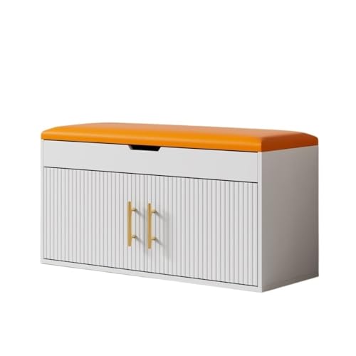 Flurbank mit Schuhplatz A shoe-changing stool with storage and soft-padded cushions for home use at the entrance Multifunktionaler Schuhorganizer für vor(Orange,80cm) von Zephyria