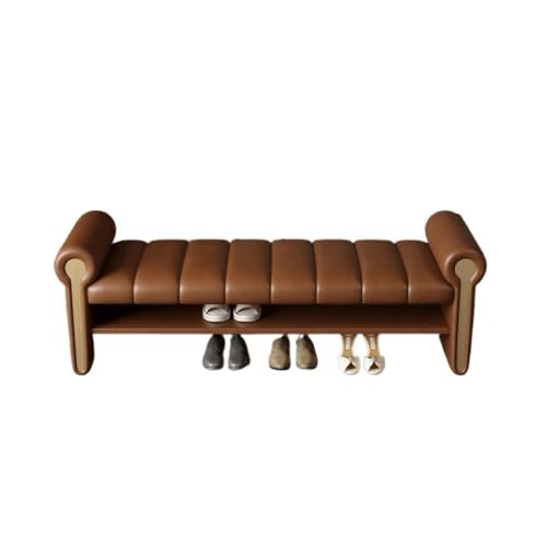 Flurbank mit Schuhplatz Leather Shoe Bench, Entryway Storage Bench for Bedroom & Hallway Multifunktionaler Schuhorganizer für Vor(Brown,150cm) von Zephyria