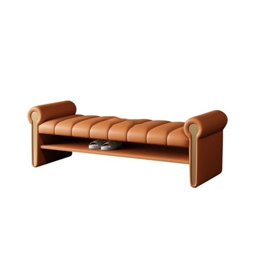 Flurbank mit Schuhplatz Leather Shoe Bench, Entryway Storage Bench for Bedroom & Hallway Multifunktionaler Schuhorganizerhocker für Vor(Orange,120cm) von Zephyria