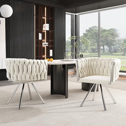 Esszimmerstühle 2er Set drehbar, Freizeit Drehstuhl Vier Stützbeinen aus Metall, Stuhl Aus Samt Beige+Silber Esszimmerstühle 2er Set drehbar, Freizeit Drehstuhl Vier Stützbeinen aus Metall, Stuhl Aus Samt Beige+Silber von Zepneiy