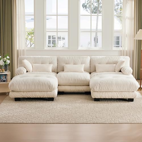 Sofa mit Schlaffunktion, Big Sofa mit 5 Sitzer U Form, Ecksofa mit Robuste Konstruktion und Bequeme Armlehnen, Wohnzimmer Möbel Schlafsofa für Wohnzimmer Wohnung Villa, Velvet Beige von Zepneiy
