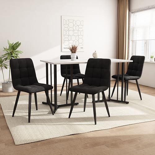 Zepneiy Esstisch mit 4 stühlen, Esstisch mit 140x80cm Durchmesse und Weiße MDF Tischplatte mit Schwarz Metallbeinen und Schwarz Samt Esszimmerstuhl von Zepneiy