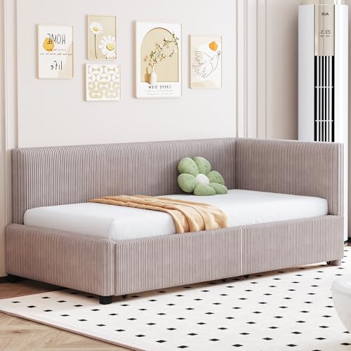 Zepneiy Gepolstertes Schlafsofa, 90 x 200 cm, Multifunktionsbett mit 2 großen Schubladen, Velours, Grau (Matratze nicht im Lieferumfang enthalten) von Zepneiy