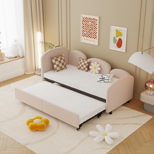 Zepneiy Schlafsofa 90x200 mit Storage Drawers, Polsterbett mit Lattenrost, Kindbed Frame Aus Samt Rose(Ohne Matratze) von Zepneiy