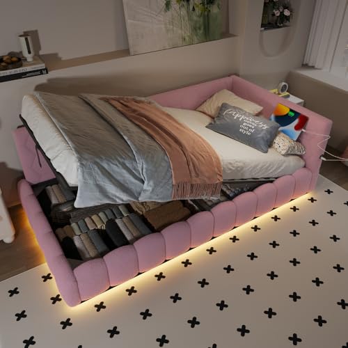 Zepneiy Schlafsofa für Einzelbett, 90 x 200 cm, mit LED und USB C, Einzelbett mit hydraulischer Aufbewahrung von Zepneiy