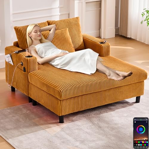 Zepneiy Sofa Chaiselongue mit Schlaffunktion, Polstermöbel Loungesessel mit USB und LED, Wohnzimmer Möbel mit seitlichen Getränkehaltern, Schlafsofa für Wohnzimmer Schlafzimmer Villa, Senfgelb Zepneiy Sofa Chaiselongue mit Schlaffunktion, Polstermöbel Loungesessel mit USB und LED, Wohnzimmer Möbel mit seitlichen Getränkehaltern, Schlafsofa für Wohnzimmer Schlafzimmer Villa, Senfgelb von Zepneiy