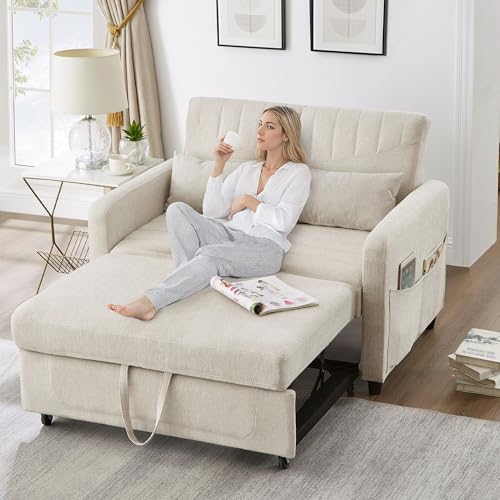 Zepneiy Sofa mit Schlaffunktion, Schlafsofa 2 Sitzer mit 3 stufig verstellbare Rückenlehne, Wohnzimmer Möbel Schlafsofa für Wohnzimmer Villa, Beige von Zepneiy