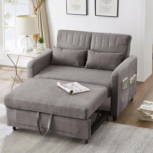 Zepneiy Sofa mit Schlaffunktion, Schlafsofa 2 Sitzer mit 3 stufig verstellbare Rückenlehne, Wohnzimmer Möbel Schlafsofa für Wohnzimmer Villa, Grau von Zepneiy