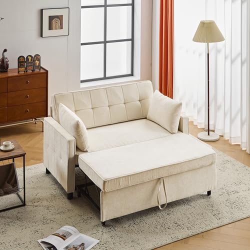 Zepneiy Sofa mit Schlaffunktion, Schlafsofa 2 Sitzer mit verstellbare Rückenlehne, Wohnzimmer Möbel Schlafsofa für Wohnzimmer Villa, Beige von Zepneiy