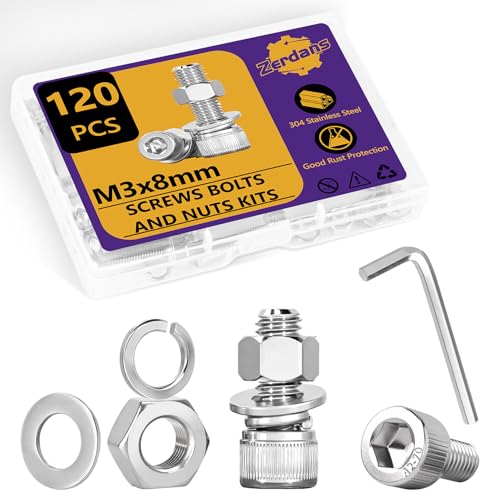 120 Stk M3 Schrauben Set, M3x8mm Sechskantschrauben Muttern Set, Edelstahl Zylinderschrauben Innensechskant Schrauben mit Muttern und Unterlegscheiben Set, Maschinenschrauben Gewindeschrauben Sortimen 120 Stk M3 Schrauben Set, M3x8mm Sechskantschrauben Muttern Set, Edelstahl Zylinderschrauben Innensechskant Schrauben mit Muttern und Unterlegscheiben Set, Maschinenschrauben Gewindeschrauben Sortimen von ZerDans